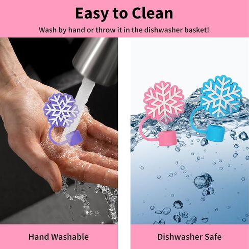 Whaline 6 Pcs Winter Straw Cover Cap Purple Pink Blue Snowflake Silicone Straw Topper Reusable 10 mm 0.4 In Straws Lid Protector for Christmas 30/40 oz Tumbler Cup Accessories in Saudi Arabia