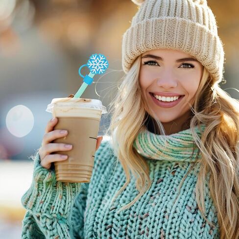 Whaline 6 Pcs Winter Straw Cover Cap Purple Pink Blue Snowflake Silicone Straw Topper Reusable 10 mm 0.4 In Straws Lid Protector for Christmas 30/40 oz Tumbler Cup Accessories in Saudi Arabia