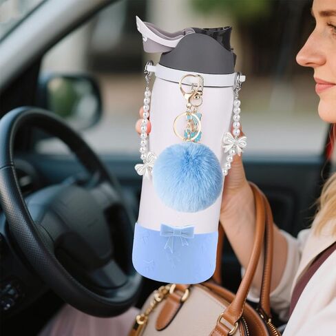Water Bottle Accessories Set for Owala Accessories – Includes 2.9in .3inch Silicone Bling Boot,Pearl Handle Strap, Plush Ball,Bow Charms for Owala FreeSip 24oz、32 oz in Saudi Arabia