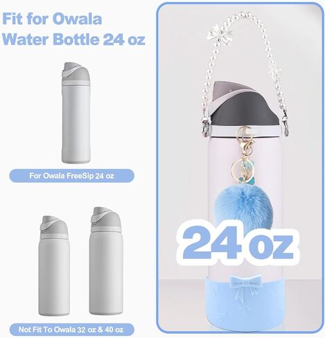Water Bottle Accessories Set for Owala Accessories – Includes 2.9in .3inch Silicone Bling Boot,Pearl Handle Strap, Plush Ball,Bow Charms for Owala FreeSip 24oz、32 oz in Saudi Arabia