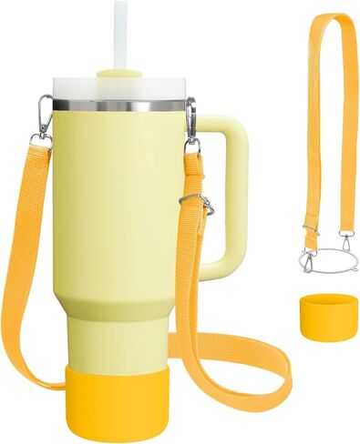 Cup Accessories Set Compatible with Stanley H2.0 & Protour 30oz 40oz, Carrier with Strap & Protective Boot, Handle Shoulder Cross Carrying Strap for Women Men (Transparent, Fit Stanleyy 30oz) in Kuwait