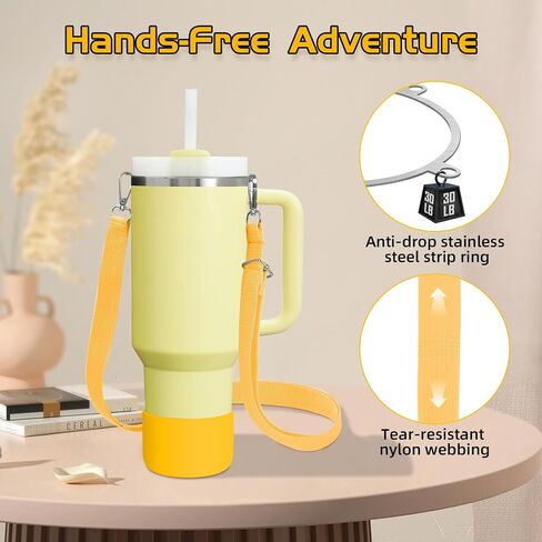 Cup Accessories Set Compatible with Stanley H2.0 & Protour 30oz 40oz, Carrier with Strap & Protective Boot, Handle Shoulder Cross Carrying Strap for Women Men (Transparent, Fit Stanleyy 30oz) in Kuwait