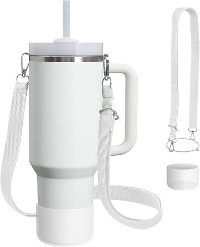 Cup Accessories Set Compatible with Stanley H2.0 & Protour 30oz 40oz, Carrier with Strap & Protective Boot, Handle Shoulder Cross Carrying Strap for Women Men (Transparent, Fit Stanleyy 30oz) in Kuwait