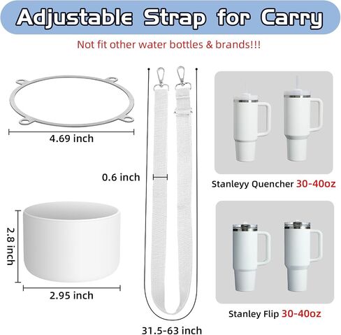 Cup Accessories Set Compatible with Stanley H2.0 & Protour 30oz 40oz, Carrier with Strap & Protective Boot, Handle Shoulder Cross Carrying Strap for Women Men (Transparent, Fit Stanleyy 30oz) in Kuwait