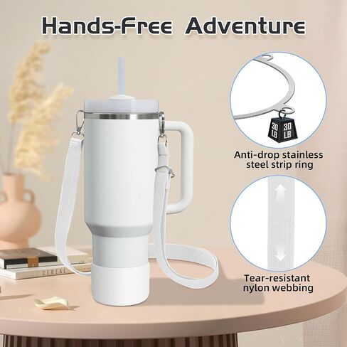 Cup Accessories Set Compatible with Stanley H2.0 & Protour 30oz 40oz, Carrier with Strap & Protective Boot, Handle Shoulder Cross Carrying Strap for Women Men (Transparent, Fit Stanleyy 30oz) in Kuwait