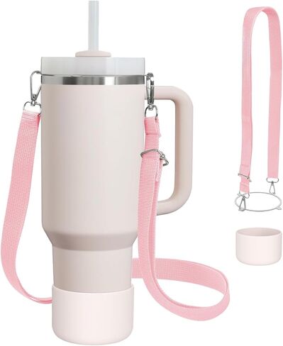 Cup Accessories Set Compatible with Stanley H2.0 & Protour 30oz 40oz, Carrier with Strap & Protective Boot, Handle Shoulder Cross Carrying Strap for Women Men (Transparent, Fit Stanleyy 30oz) in Kuwait
