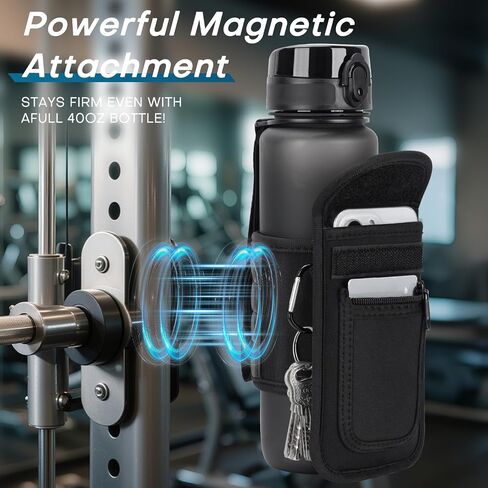 Magnetic Gym Water Bottle Bag – Instantly Attach to Metal Devices, Racks & Machines, Fits 18–40oz Bottles, Gym Accessories with Phone Pocket & Key Clip for Men & Women in Saudi Arabia