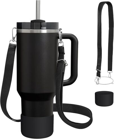 Cup Accessories Set Compatible with Stanley H2.0 & Protour 30oz 40oz, Carrier with Strap & Protective Boot, Handle Shoulder Cross Carrying Strap for Women Men (Transparent, Fit Stanleyy 30oz) in Kuwait