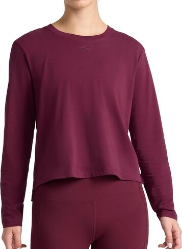 Reebok Women's Embroidery Hit Long Sleeve Crewneck Top, Standard Fit, Lightweight Stretch Cotton Fabric in Saudi Arabia