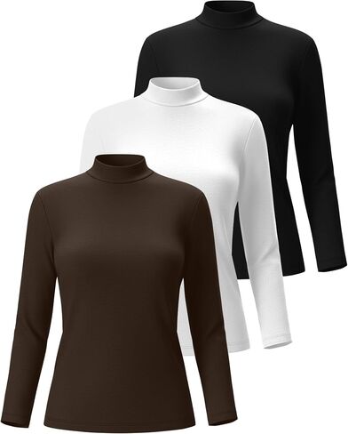 3 Pack Cotton Women's Mock Turtleneck Shirts Long Sleeve Mock Neck Tops Casual Pullover Basic Tees Undershirt in Saudi Arabia