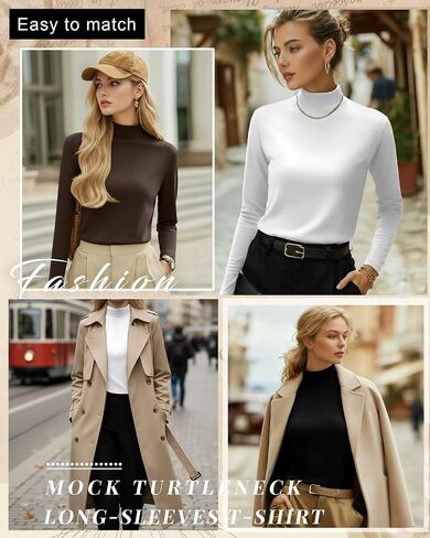 3 Pack Cotton Women's Mock Turtleneck Shirts Long Sleeve Mock Neck Tops Casual Pullover Basic Tees Undershirt in Saudi Arabia