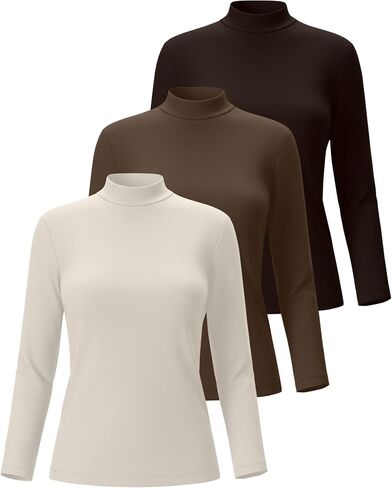 3 Pack Cotton Women's Mock Turtleneck Shirts Long Sleeve Mock Neck Tops Casual Pullover Basic Tees Undershirt in Saudi Arabia