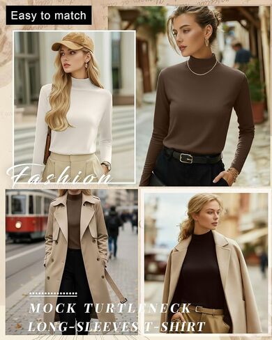 3 Pack Cotton Women's Mock Turtleneck Shirts Long Sleeve Mock Neck Tops Casual Pullover Basic Tees Undershirt in Saudi Arabia
