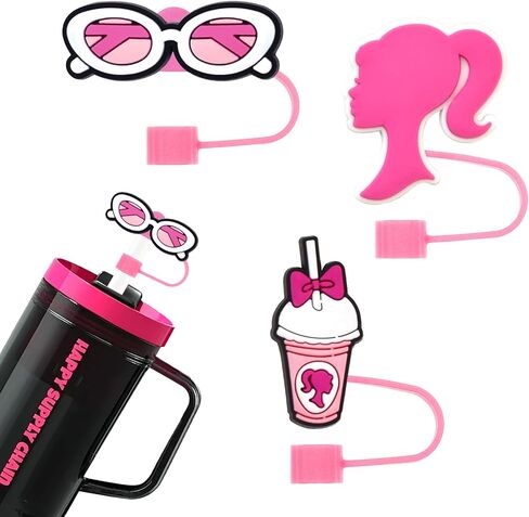 Straw Cover Cap for Stanley Cup (30-40 oz) Tumblers, Cute Pink 0.4"/9-10mm Silicone Accessories Dustproof BPA Free,3PCS Hot Pink Straw Lids Funny Gifts for Women & Girls in Saudi Arabia