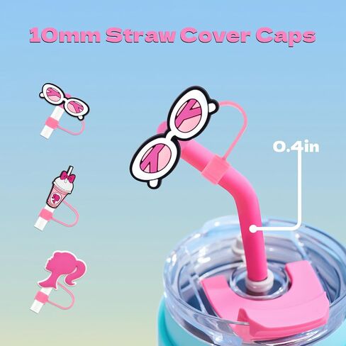Straw Cover Cap for Stanley Cup (30-40 oz) Tumblers, Cute Pink 0.4"/9-10mm Silicone Accessories Dustproof BPA Free,3PCS Hot Pink Straw Lids Funny Gifts for Women & Girls in Saudi Arabia
