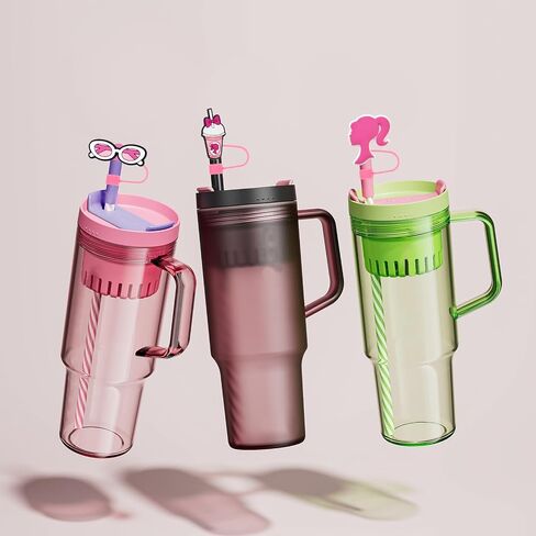 Straw Cover Cap for Stanley Cup (30-40 oz) Tumblers, Cute Pink 0.4"/9-10mm Silicone Accessories Dustproof BPA Free,3PCS Hot Pink Straw Lids Funny Gifts for Women & Girls in Saudi Arabia