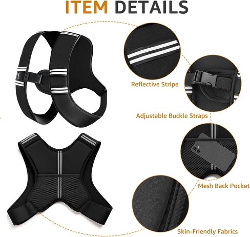 Smooth Surface Weighted Vest for Men Women with soft Silicone-Iron Polymer Fill for Even Weight & Stable Fit, Breathable Stretch Fabric, Reflective & Pocket, Workout Vest for Running, Training, Cardio in Saudi Arabia