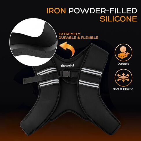 Smooth Surface Weighted Vest for Men Women with soft Silicone-Iron Polymer Fill for Even Weight & Stable Fit, Breathable Stretch Fabric, Reflective & Pocket, Workout Vest for Running, Training, Cardio in Saudi Arabia