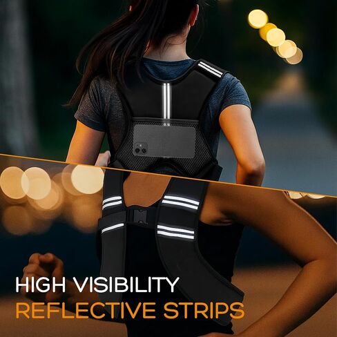 Smooth Surface Weighted Vest for Men Women with soft Silicone-Iron Polymer Fill for Even Weight & Stable Fit, Breathable Stretch Fabric, Reflective & Pocket, Workout Vest for Running, Training, Cardio in Saudi Arabia