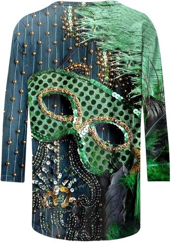 قمصان Mardi Gras للنساء، ملابس Rave ملابس Mardi Gras للنساء قناع جرافيك 3/4 كم 2026 قميص كرنفال in Kuwait