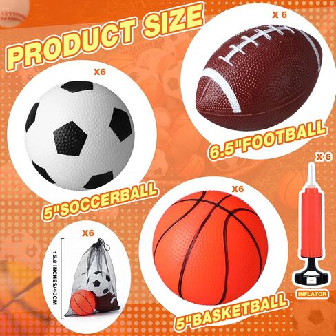 18 Pack Operation Christmas Balls Bulk for Child Kids 5" Soccer Ball Basketball 6.5" Football with Hand Pump Bag Christian Charity Donation Supplies Shoe Box Sports Gift for Toddlers in Saudi Arabia