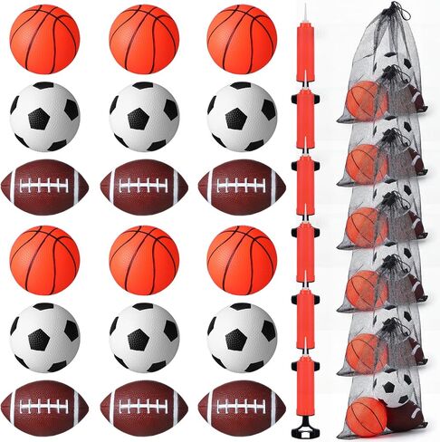 18 Pack Operation Christmas Balls Bulk for Child Kids 5" Soccer Ball Basketball 6.5" Football with Hand Pump Bag Christian Charity Donation Supplies Shoe Box Sports Gift for Toddlers in Saudi Arabia