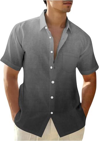 Muscularfit Mens Hawaiian Button Down Shirt Summer Fashion Short Sleeve Gradient Color Causal Shirts Loose Fit Holiday Shirts in Kuwait