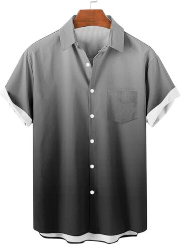 Muscularfit Mens Hawaiian Button Down Shirt Summer Fashion Short Sleeve Gradient Color Causal Shirts Loose Fit Holiday Shirts in Kuwait