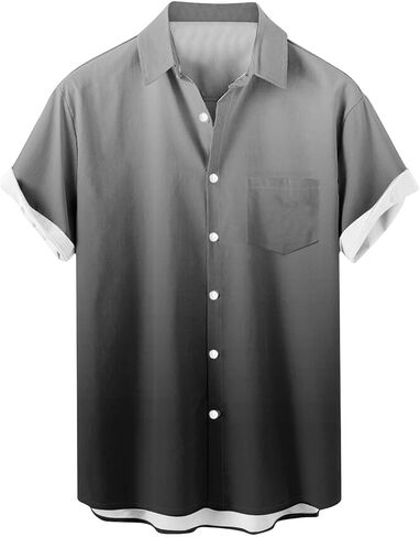 Muscularfit Mens Hawaiian Button Down Shirt Summer Fashion Short Sleeve Gradient Color Causal Shirts Loose Fit Holiday Shirts in Kuwait