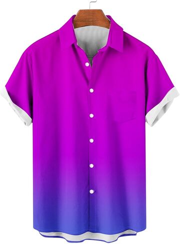 Muscularfit Mens Hawaiian Button Down Shirt Summer Fashion Short Sleeve Gradient Color Causal Shirts Loose Fit Holiday Shirts in Kuwait