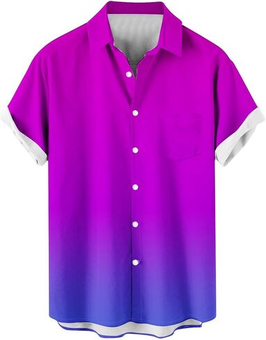 Muscularfit Mens Hawaiian Button Down Shirt Summer Fashion Short Sleeve Gradient Color Causal Shirts Loose Fit Holiday Shirts in Kuwait