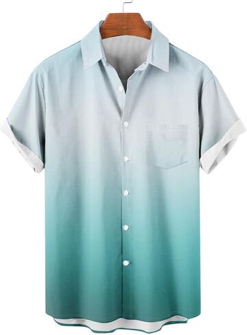 Muscularfit Mens Hawaiian Button Down Shirt Summer Fashion Short Sleeve Gradient Color Causal Shirts Loose Fit Holiday Shirts in Kuwait