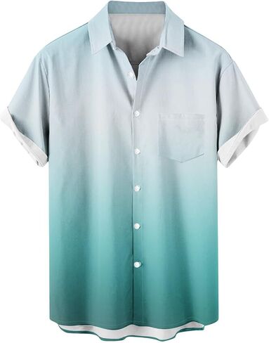 Muscularfit Mens Hawaiian Button Down Shirt Summer Fashion Short Sleeve Gradient Color Causal Shirts Loose Fit Holiday Shirts in Kuwait
