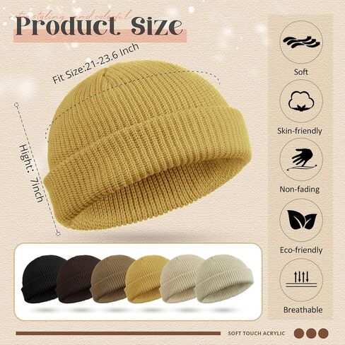 SATINIOR 6 Pieces Trawler Beanie Watch Hat Roll up Edge Skullcap Fisherman Beanie Unisex in Saudi Arabia