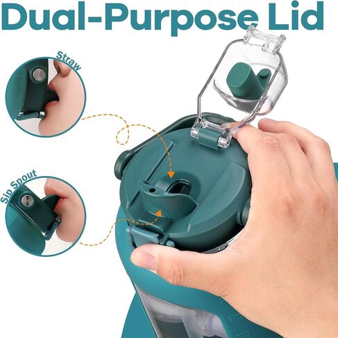 72oz Glass Water Bolttles with Straw, 2-in-1 Spout and Handle Lid, Half Gallon Water Bottle with Time Marker and Silicone Sleeve, BPA-Free Sports Water Bottle for Gym, School, Peacock Blue in Saudi Arabia