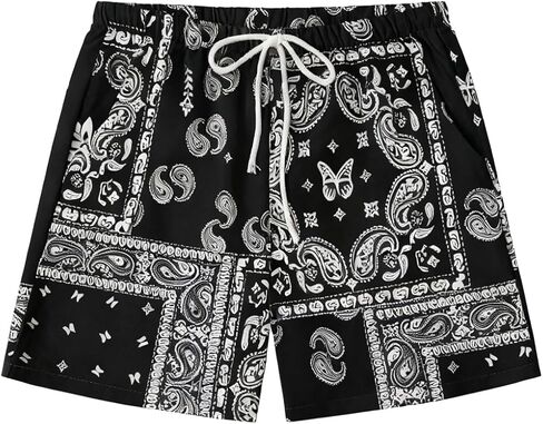 شورت رجالي برسومات مطبوعة بيزلي، خصر برباط، شورت رياضي كاجوال للجري في صالة الألعاب الرياضية وكرة السلة مع جيوب in Kuwait