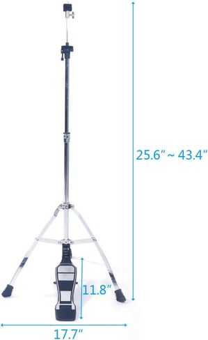 حامل Ktaxon Cymbal Stand Hi-Hat مع ارتفاع قابل للتعديل 25.6"-43.4"، إطار من الفولاذ المقاوم للصدأ الفاخر، أرجل مزدوجة الدعامات، أقدام مطاطية in Kuwait