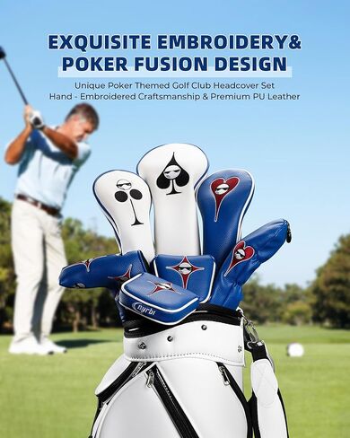 غطاء رأس نادي الجولف، عنصر البوكر، تصميم مطرز، إغلاق مغناطيسي، أنيق فاخر من جلد البولي يوريثان، غطاء رأس خشبي هجين من جلد البولي يوريثان in Kuwait