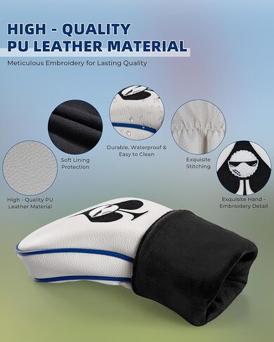 غطاء رأس نادي الجولف، عنصر البوكر، تصميم مطرز، إغلاق مغناطيسي، أنيق فاخر من جلد البولي يوريثان، غطاء رأس خشبي هجين من جلد البولي يوريثان in Kuwait