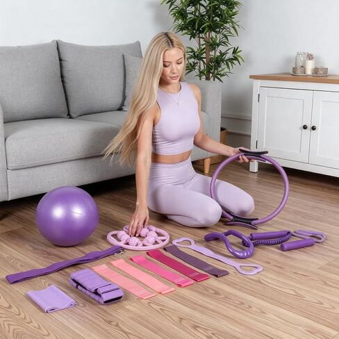LiKiLiKi Pilates Ring Set – Home Pilates Equipment for Women Kit with Magic Circle Pilates Ring and Ball Set, Resistance Bands & Massage Balls & Exercise Bands for Toning，Flexibility & Core Strength in Saudi Arabia
