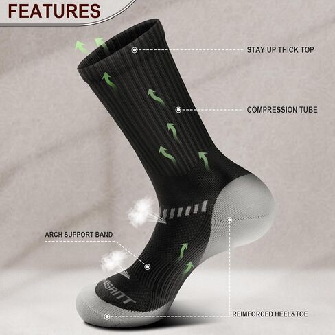 Men Sports Socks 6Pairs,Compression Crew Work Socks Cushioned for Men-Arch Compression Support in Saudi Arabia