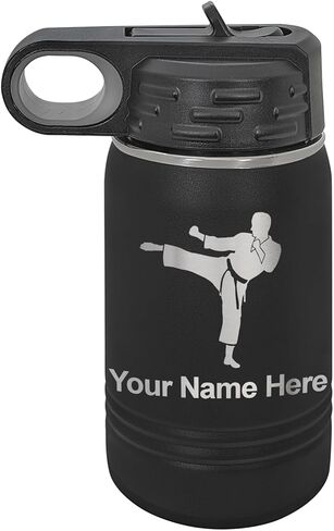 زجاجة مياه مخصصة من LaserGram، رجل الكاراتيه، فراغ مزدوج الجدار من الفولاذ المقاوم للصدأ معزول بقش علوي قابل للطي، هدية منقوشة مخصصة (20 أونصة / 590 مل رمادي) in Kuwait
