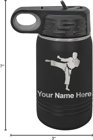 زجاجة مياه مخصصة من LaserGram، رجل الكاراتيه، فراغ مزدوج الجدار من الفولاذ المقاوم للصدأ معزول بقش علوي قابل للطي، هدية منقوشة مخصصة (20 أونصة / 590 مل رمادي) in Kuwait
