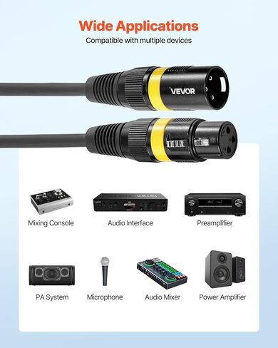 كابل VEVOR XLR بطول 100 قدم، عبوتان، كابلات ميكروفون DMX متوازنة محمية من ذكر إلى أنثى، أسلاك سلك مكبر صوت XLR مطلية بالذهب، لإضاءة المسرح، والميكروفونات، ومكبر الصوت، والخلاط، وأنظمة السماعات in Saudi Arabia