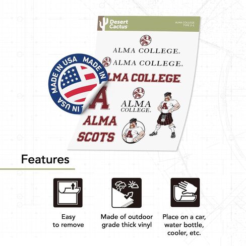 Desert Cactus Alma College Sticker Scots Sticker Vinyl Decals Laptop Water Bottle Car Scrapbook Sheet T2 (Type 2) in Saudi Arabia
