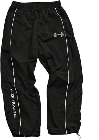 OYOANGLE Men's Graphic Workout Pants Drawstring Waist Fitness Trousers Loose Fit Gym Running Breathable Sweatpants in Saudi Arabia