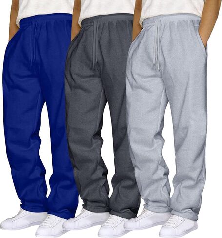 Aniywn Baggy Gym Sweatpants Men 3 Pack Loose Casual Trousers Elastic Waist Trousers Workout Active Open Bottom Sweat Pants in Saudi Arabia