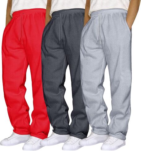 Aniywn Baggy Gym Sweatpants Men 3 Pack Loose Casual Trousers Elastic Waist Trousers Workout Active Open Bottom Sweat Pants in Saudi Arabia
