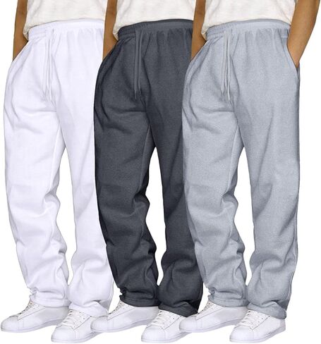 Aniywn Baggy Gym Sweatpants Men 3 Pack Loose Casual Trousers Elastic Waist Trousers Workout Active Open Bottom Sweat Pants in Saudi Arabia