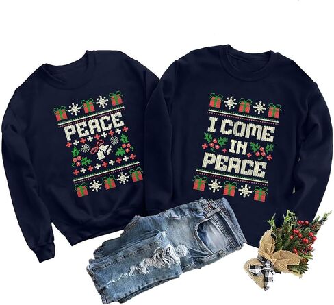 DUTUT I Come In Peace Peace Sweatshirt Couples Christmas Matching Shirts for Husband and Wife Long Sleeve Tops in Saudi Arabia